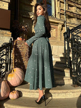 Vestido mini con estampado de triángulos, cuello redondo, manga larga, informal, largo